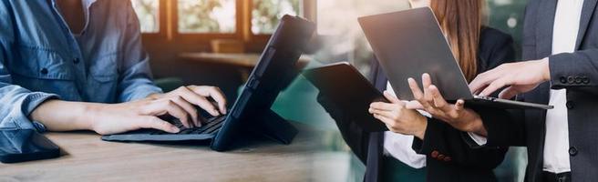 Businessman using mobile smart phone. Business global internet connection application technology and digital marketing, Financial and banking, Digital link tech, big data. photo
