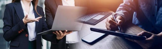 Businessman using mobile smart phone. Business global internet connection application technology and digital marketing, Financial and banking, Digital link tech, big data. photo