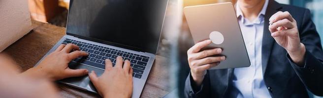 Businessman using mobile smart phone. Business global internet connection application technology and digital marketing, Financial and banking, Digital link tech, big data. photo