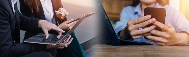 Businessman using mobile smart phone. Business global internet connection application technology and digital marketing, Financial and banking, Digital link tech, big data. photo