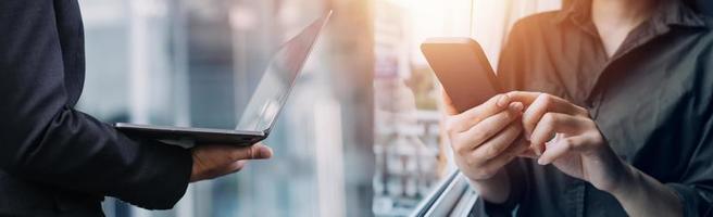 Businessman using mobile smart phone. Business global internet connection application technology and digital marketing, Financial and banking, Digital link tech, big data. photo