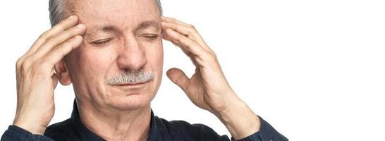 Elderly man on white photo