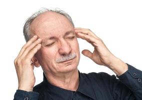 Elderly man on white photo