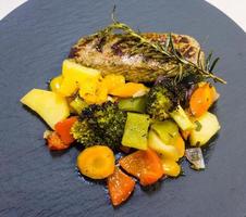 Rosemary lamb filet with healthy vegetables photo