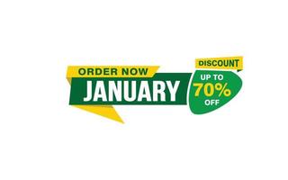 70 Percent JANUARY discount offer, clearance, promotion banner layout with sticker style. vector