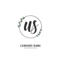 us escritura a mano inicial y diseño de logotipo de firma con círculo. hermoso diseño de logotipo escrito a mano para moda, equipo, boda, logotipo de lujo. vector