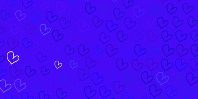 Light Pink, Blue vector pattern with colorful hearts.