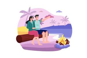 pareja disfrutando de un concepto de ilustración de viaje de playa sobre fondo blanco vector
