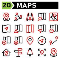 maps icon include map  location marker navigation route maps direction road  icon set include vector