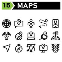 Maps And Navigation icon include globe, world, map, navigation, chat, communication, message, pin, user, road, location, destination, phone, place, signal, navigation, laptop, search, find vector