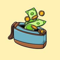 Put Money in Wallet Cartoon Vector Illustration