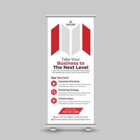 muestra de ejemplo de plantilla de banner enrollable con estilo corporativo único moderno profesional, descarga de diseño emergente de banner x standee de señalización comercial moderna con formas creativas vector gratis