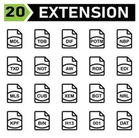 file extension icon include  mdl, tdb, dif, potm, nbp, txd, not, aw, rox, edi, mls, cub, xem, bgt, nrl, kpf, bin, h13, 001, dat, file, document, extension, icon, type, set, format, vector, symbol vector