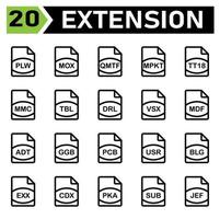 El ícono de extensión de archivo incluye plw, mox, qmtf, mpkt, tt18, mmc, tbl, drl, vsx, mdf, adt, ggb, pcb, usr, blg, exx, cdx, pka, sub, jef, vector