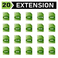 file extension icon include  mdl, tdb, dif, potm, nbp, txd, not, aw, rox, edi, mls, cub, xem, bgt, nrl, kpf, bin, h13, 001, dat, file, document, extension, icon, type, set, format, vector, symbol vector