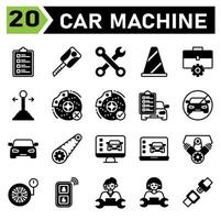 car machine icon set include car service, list, mechanic, repair, automobile, key, machine, motor, keys, lock, secure, toolkit, wrench, tools, service, cone, traffic, sign, workshop, gear, stick, car