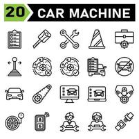 car machine icon set include car service, list, mechanic, repair, automobile, key, machine, motor, keys, lock, secure, toolkit, wrench, tools, service, cone, traffic, sign, workshop, gear, stick, car vector