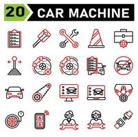 car machine icon set include car service, list, mechanic, repair, automobile, key, machine, motor, keys, lock, secure, toolkit, wrench, tools, service, cone, traffic, sign, workshop, gear, stick, car vector