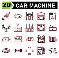 car machine icon set include shock breaker, service, automobile, car part, washer, wiper, windscreen, windshield, hydraulic ramp, jack, lifting, repair, car, garage, parking, warehouse, jerry, oil vector