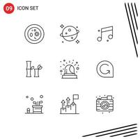 Modern Set of 9 Outlines and symbols such as game credits emergency audio alarm china Editable Vector Design Elements