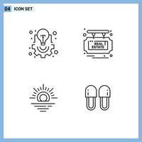 4 User Interface Line Pack of modern Signs and Symbols of bulb sun light estate weather Editable Vector Design Elements