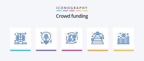 paquete de iconos azul 5 de crowdfunding que incluye gráfico. objetivo. idea. recaudación de fondos transformación. diseño de iconos creativos vector