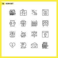 Mobile Interface Outline Set of 16 Pictograms of develop app customer unlock design Editable Vector Design Elements