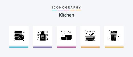 paquete de iconos de glifo de cocina 5 que incluye basura. Eliminar. herramienta. estado. majadero. diseño de iconos creativos vector