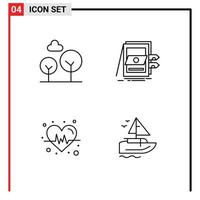 Set of 4 Vector Filledline Flat Colors on Grid for cypress tree heart pos system boat Editable Vector Design Elements