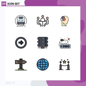 Set of 9 Vector Filledline Flat Colors on Grid for right user meeting button head Editable Vector Design Elements