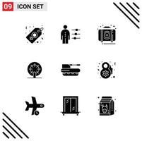 9 Universal Solid Glyphs Set for Web and Mobile Applications ship boat recruitment wheel kit Editable Vector Design Elements