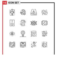 Group of 16 Modern Outlines Set for devices holi wedding food tray Editable Vector Design Elements