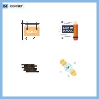 Editable Vector Line Pack of 4 Simple Flat Icons of board brick real estate firewall clock Editable Vector Design Elements