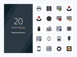 Icono lleno de línea de 20 dispositivos para presentación vector