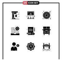 Pack of 9 Modern Solid Glyphs Signs and Symbols for Web Print Media such as medical develop video coding c Editable Vector Design Elements