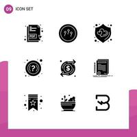 Mobile Interface Solid Glyph Set of 9 Pictograms of business investment protection increase support Editable Vector Design Elements