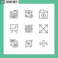 Universal Icon Symbols Group of 9 Modern Outlines of target arrow place performance folder Editable Vector Design Elements