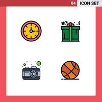 Mobile Interface Filledline Flat Color Set of 4 Pictograms of alarm photo time gift sport Editable Vector Design Elements