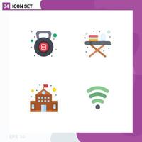 4 Thematic Vector Flat Icons and Editable Symbols of gym school fitness ironing tools servics Editable Vector Design Elements