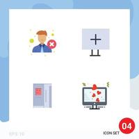 Mobile Interface Flat Icon Set of 4 Pictograms of delete fridge recruitment alert cooling Editable Vector Design Elements