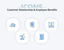 Customer Relationship And Employee Benefits Blue Icon Pack 5 Icon Design. credit. notebook. success. note. items vector