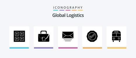 Global Logistics Glyph 5 Icon Pack Including auto. success. global. ok. global. Creative Icons Design vector