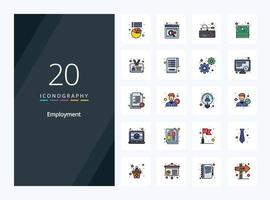 20 Employment line Filled icon for presentation vector