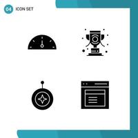 Pack of 4 Modern Solid Glyphs Signs and Symbols for Web Print Media such as dashboard medal sport winner honor Editable Vector Design Elements