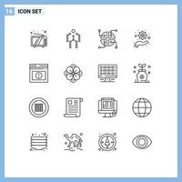 Pictogram Set of 16 Simple Outlines of web page motion support management Editable Vector Design Elements