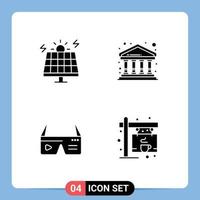 Pack of 4 creative Solid Glyphs of energy computing solar finance glasses Editable Vector Design Elements