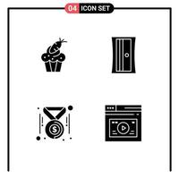 4 Thematic Vector Solid Glyphs and Editable Symbols of cake coins easter sharpener money Editable Vector Design Elements