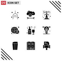 Modern Set of 9 Solid Glyphs and symbols such as world cancer cloud settings awareness renewable Editable Vector Design Elements