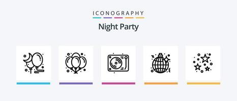 Night Party Line 5 Icon Pack Including queue. party. group. hat. music. Creative Icons Design vector