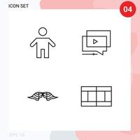 Mobile Interface Line Set of 4 Pictograms of dad moustache people tutorial movember Editable Vector Design Elements